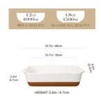 MALACASA 4.8 Quarts Ceramic Baking Dish with Handles, 9 x 13 Inches Casserole Dish, Deep Rectangular Lasagna Pan, Khaki & White Oven Safe Bakeware for Baking, Roasting, Series Tara