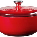 Lodge 4.5 Quart Enameled Cast Iron Dutch Oven with Lid – Dual Handles – Oven Safe up to 500° F or on Stovetop – Use to Marinate, Cook, Bake, Refrigerate and Serve – Island Spice Red