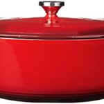 Lodge 7 Quart Enameled Cast Iron Oval Dutch Oven with Lid – Dual Handles – Oven Safe up to 500° F or on Stovetop – Use to Marinate, Cook, Bake, Refrigerate and Serve – Red