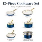 GOTHAM STEEL 12 Pc Ceramic Pots and Pans Set Non Stick, Kitchen Cookware Sets, Pot and Pan Set, Ceramic Cookware Set, Non Toxic Cookware Set, Non Stick Pots and Pan Set, Dishwasher Safe – Cream Navy