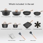 JEETEE Pots and Pans Set Nonstick 20PCS, Granite Coating Induction Compatible with Frying Saucepan, Sauté Pan, Grill Cooking Pots, PFOA Free, (Grey, Cookware Set)