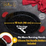 18 Inch Paella Pan 12 Servings – Enamelled No Rust Easy to Clean Steel Pan Propane – Gas Burners for Cooking – Indoor & Outdoor Cooking Skillet – Cacerola Paellera Sarten