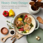 Best Choice Products 6 Quart Enamel Cast-Iron Round Dutch Oven, Family Style Heavy-Duty Pre-Seasoned Cookware for Home, Kitchen, Dining Room, Oven Safe w/Lid, Dual Handles – Sage Green